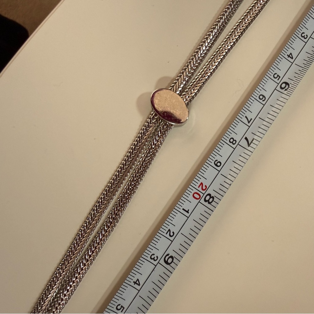 Monet 1960’s Silver Modernist Minimalist Lariat Necklace Bolo tie tassels - Picture 13 of 17